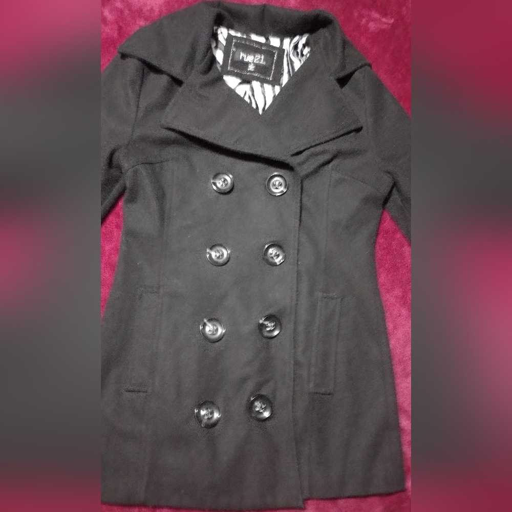 Black Wool Blend Double-Breasted Peacoat - Picture 9 of 14